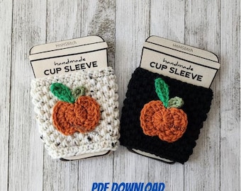 PATTERN for Crochet coffee cup cozy with pumpkin, PDF Download pattern for cup sleeve