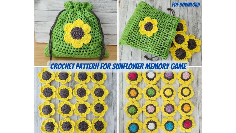 Sunflower Memory game, crochet pattern for toy, pdf download, instant download, diy toy for kids image 1