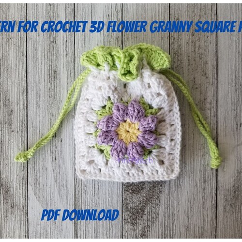 PATTERN for Crochet 3D Flower Pouch With Draw String PDF Etsy