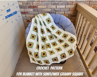PATTERN for Crochet Sunflower Granny Square Blanket, PDF Download for crochet blanket pattern