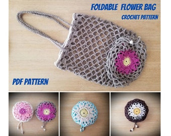 PATTERN for Crochet market bag, crochet foldable net bag, flower market bag, pdf download pattern for beach bag