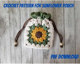 PATTERN for crochet sunflower pouch, PDF Pattern for sunflower granny square, diy sunflower pouch