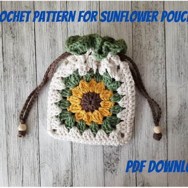 PATTERN for crochet sunflower pouch, PDF Pattern for sunflower granny square, diy sunflower pouch