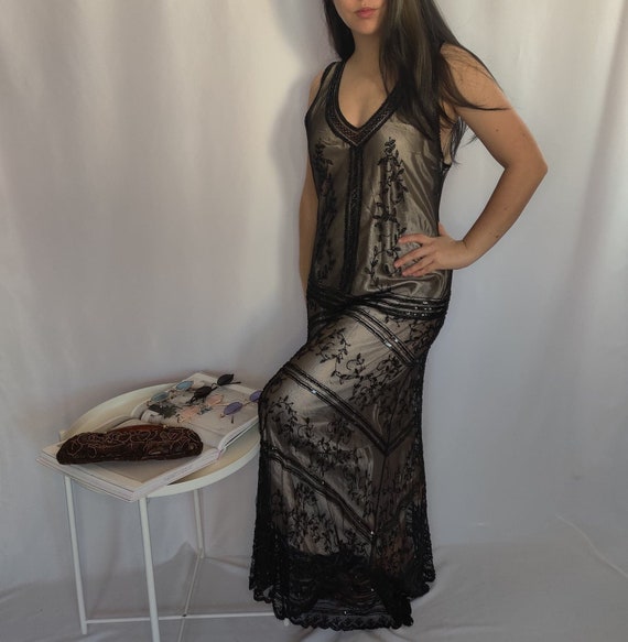 Vintage Maxi Black Beaded Dress
