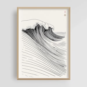 Ocean Whisper, Wave drawing, Japanese Waves, Japanese Art Print, Hokusai Poster, Digital Download, ukiyo-e, Japandi, Minimalist poster