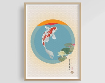 La Koi - Arte murale Koi, Pesce Koi, Arte murale Japandi, Decorazioni asiatiche, Onda giapponese, Arte murale giapponese, Stampa di Hokusai, Arte vintage giapponese, Arte ukiyo-e