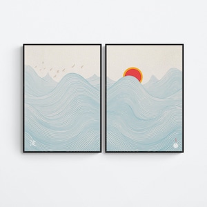 Harmony of Waves, Wave drawing, Japanese Waves, Japan Art Print, Hokusai Poster, Digital Download, ukiyo-e, Japandi, Minimalist poster