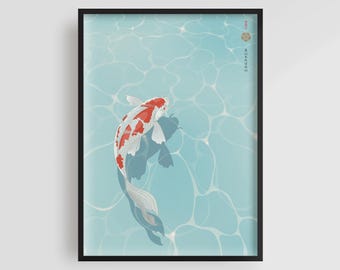 Swimming Koi Wall Art, Japanese Art Print, Koi Art Print, Japanese Vintage Wall Art, Hokusai Print, Koi painting, ukiyoe, Japandi decor
