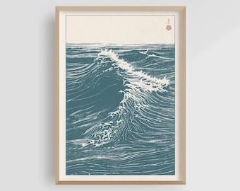 Nami no Uta - Japanese Waves, Japanese Art Print, Japanese Vintage Poster, Digital Download, Wabi Sabi, Japandi, Minimalist poster, Hokusai