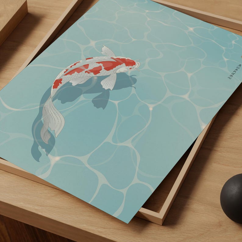 Zen art print with a Japanese Koi fish
