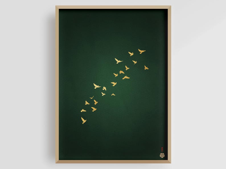 Emerald Green Flying Birds Poster