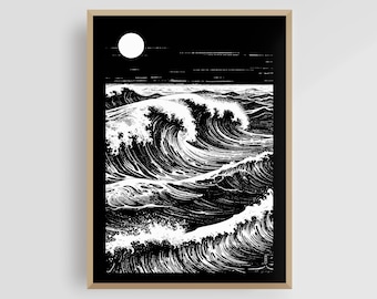 Nami no Uta 3 – Japanischer Ozeandruck | Abstrakte Wellen Kunst | Japandi Zen Minimal Dekor | Küsten Digital Download Poster
