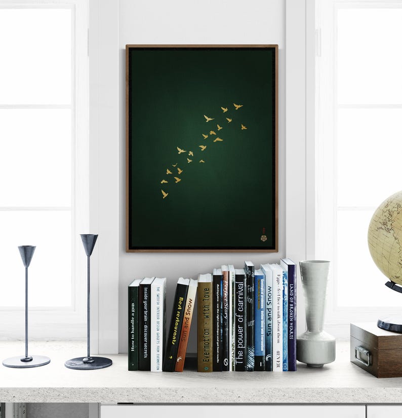 Emerald Green Japanese artwork in a modern loft office
