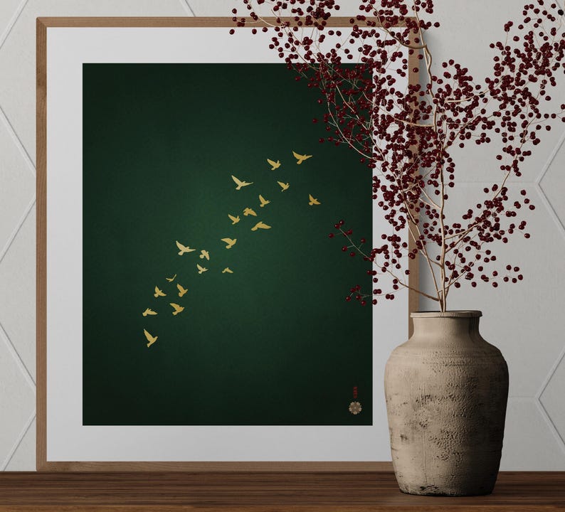 Green Flying birds poster