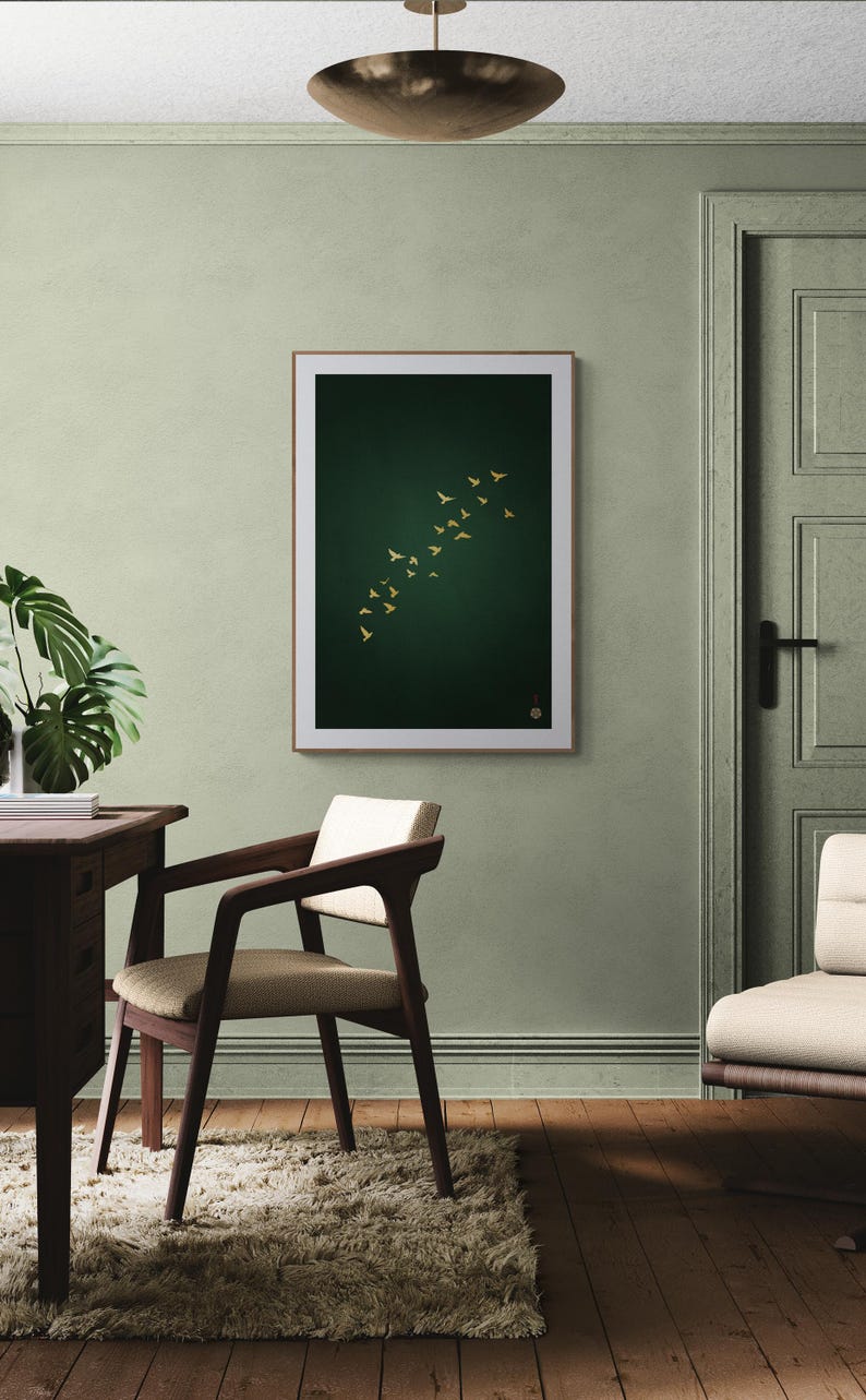Modern Japanese framed artwork in a luxurious office