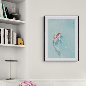 Koi swimming in a pond artwork