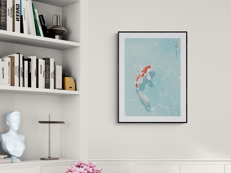Koi swimming in a pond artwork
