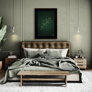 Minimalist Japanese artwork in a bedroom with boho decor
