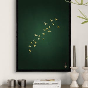 Dark Green Japandi art print