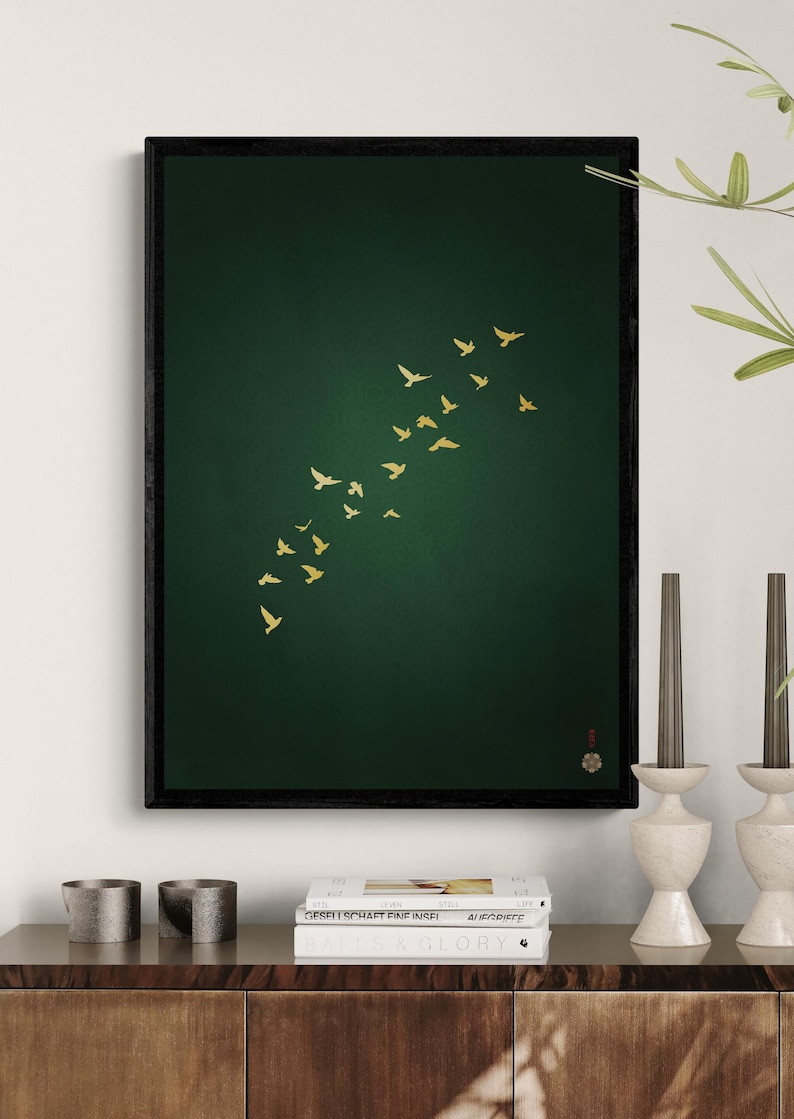 Dark Green Japandi art print