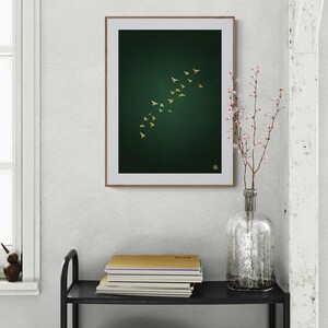 Japanese crane art print in a modern living room