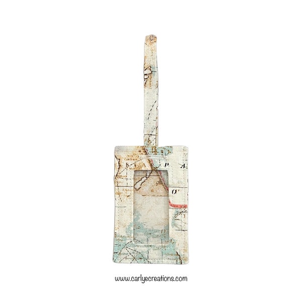 Fabric Luggage Tag ID in World Exploration Map Print