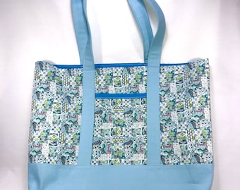 2 Tone Canvas and Cotton Tote Bag in Blue