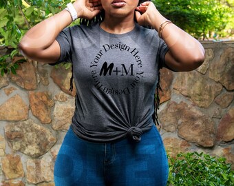Bella Canvas 3001 Dark Grey Heather T-Shirt Mock Up | Black Model Mock Up | Models and Mock Ups | Black Woman Lifestyle Outdoors | JPEG