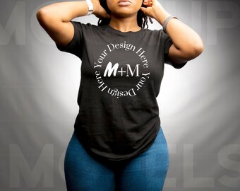 Bella Canvas 3001 Black T-Shirt Mock Up | Black Model Mock Up | African American Mock Ups | Black Woman Lifestyle Fashionable