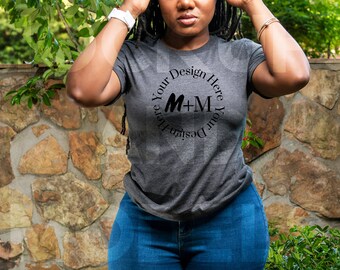 Bella Canvas 3001 Dark Grey Heather T-Shirt Mock Up | Black Model Mock Up | African American Mock Ups | Black Woman Lifestyle Outdoors