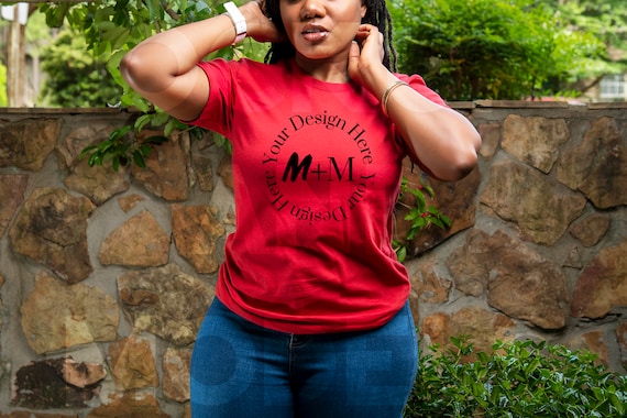 Bella Canvas 3001 Red T-Shirt Mock Up | Black Model Mock Up | High Quality Mockups | V Day shirt mock up | Fashion Mock | JPEG | V-day