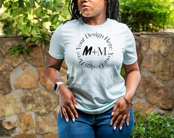 Bella Canvas 3001 Heather Prism Ice Blue T-Shirt Mock Up | Black Model Mock Up | High Res Mocks | Black Woman Lifestyle Outdoors | SVG