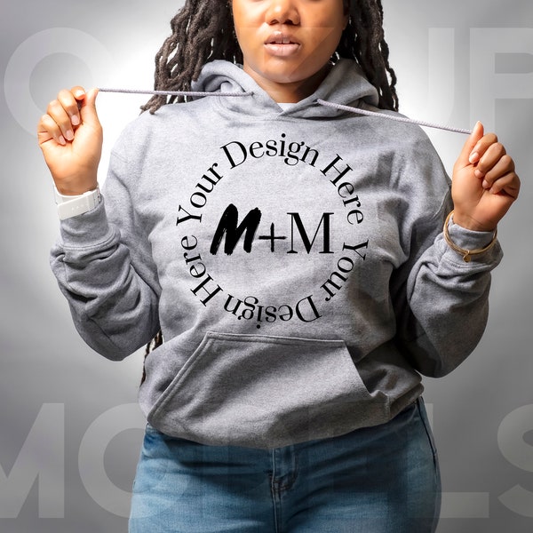 Gildan 185 Gray Hoodie Mock Up | Black Girl Mock Up | African American Models | Lifestyle | High Res Mock up | Winter Fashion Pullover | JPG