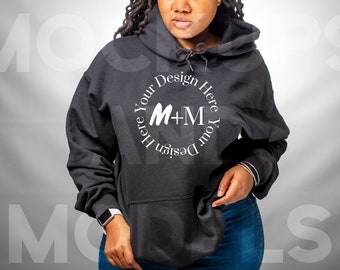 Gildan 185 Black Hoodie Mock Up | Black Model Mock up | African American Apparel | SVG | 54 Megapixel Stock Photo | Pullover | Bella Canvas