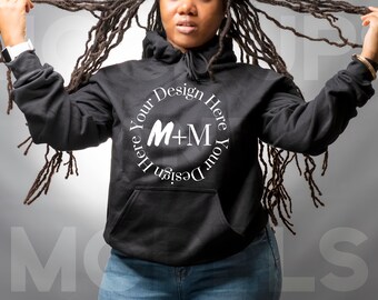 Gildan 185 Black Hoodie Mock Up | Black Model Mockup | African American Model | Black Female Winter Fashion Pullover | Mockups and Models