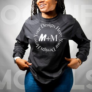 Black Bella Canvas 3501 Long Sleeve | Black Girl Mock Up | Mockups and Models | High Quality Mock ups | Next Level | Best Mockups | Anvil