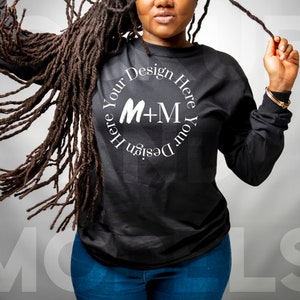 Black Bella Canvas 3501 Long Sleeve | Black Girl Mock Up | Mockups and Models | High Quality Mock ups | Next Level | Best Mockups | Anvil