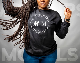 Black Bella Canvas 3501 Long Sleeve | Black Girl Mock Up | Mockups and Models | High Quality Mock ups | Next Level | Best Mockups | Anvil