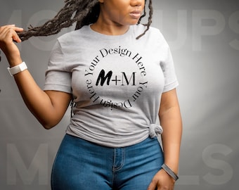 Bella Canvas 3001 Athletic Heather Gray T-Shirt Mock Up | Black Model Mock Up | African American Mock Ups | Black Woman Lifestyle Outdoors