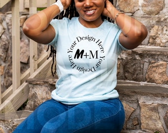 Bella Canvas 3001 Heather Prism Ice Blue T-Shirt Mock Up | Black Model Mock Up | African American Mock Ups | Black Woman Lifestyle Outdoors