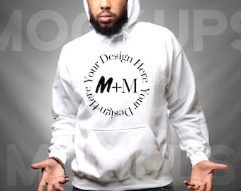May include: White hooded sweatshirt with a black circle design that says "Design Your Here M+M Here Your Design".
