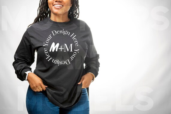 Black Bella Canvas 3501 Long Sleeve | Black Girl Mock Up | Mockups and Models | High Quality Mock ups | Next Level | Black Owned Mockups