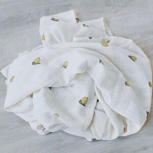 Organic Muslin Swaddle Blankets, Sicilian Lemon Print, Organic Cotton Baby Blankets