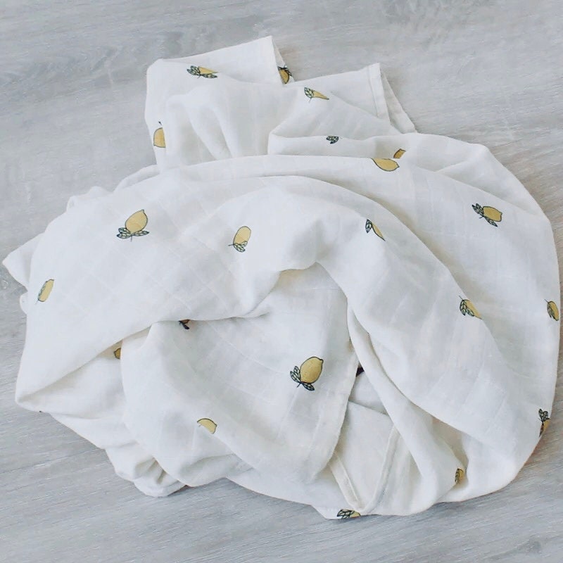 Organic Muslin Swaddle Blankets Sicilian Lemon Print Organic