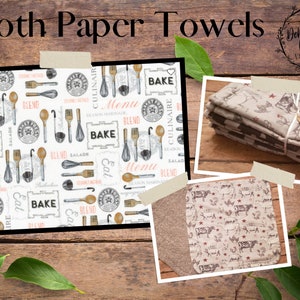 Kitchen Utensil Themed Cloth Paper Towels, Reusable Cloth Towels, Kitchen Rags