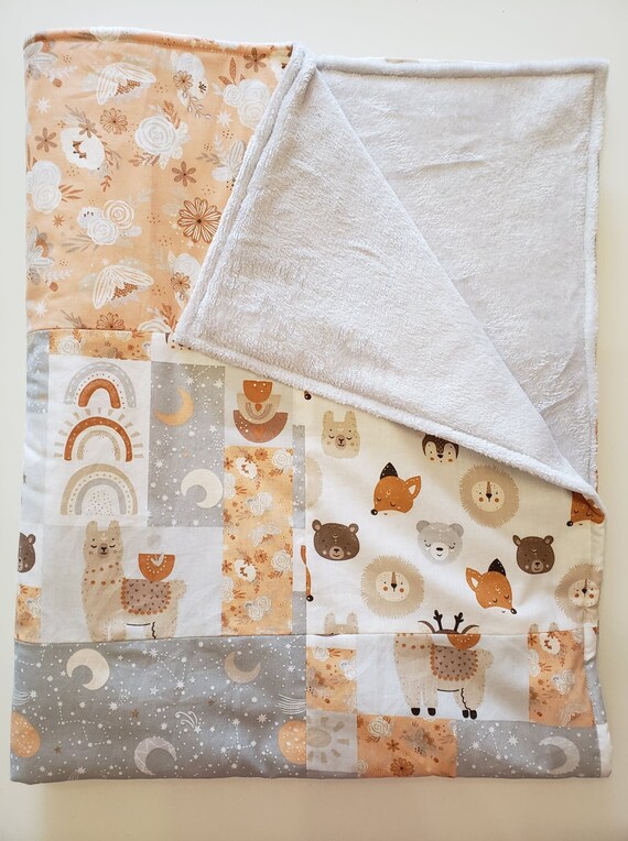 Patchwork Baby Blanket Minky Back Boho Rainbow Baby FREE SHIPPING Etsy Canada