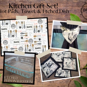 Kitchen GIFT SET: Kitchen Towel, Hot Pads, & Baking Dish - Kitchen Utensils