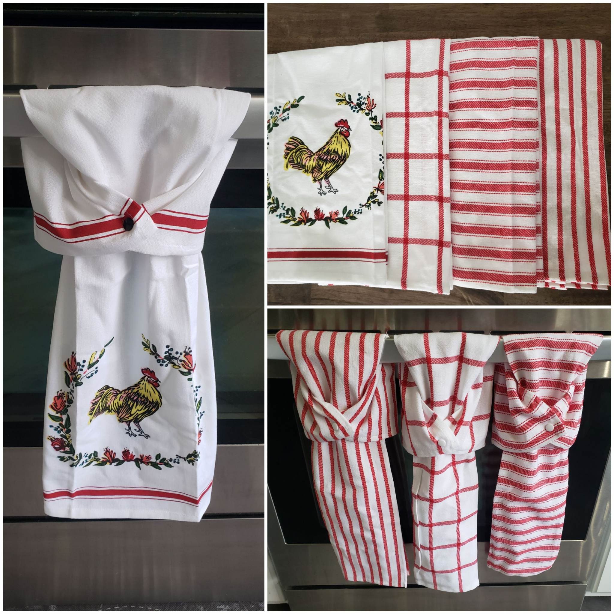 Hanging Towel, Cherry Kitchen Towel, Snap on Towel, Red Kitchen Towel, Snap  on Hand Towel, Oven Door Towel, Stay Put Towel 