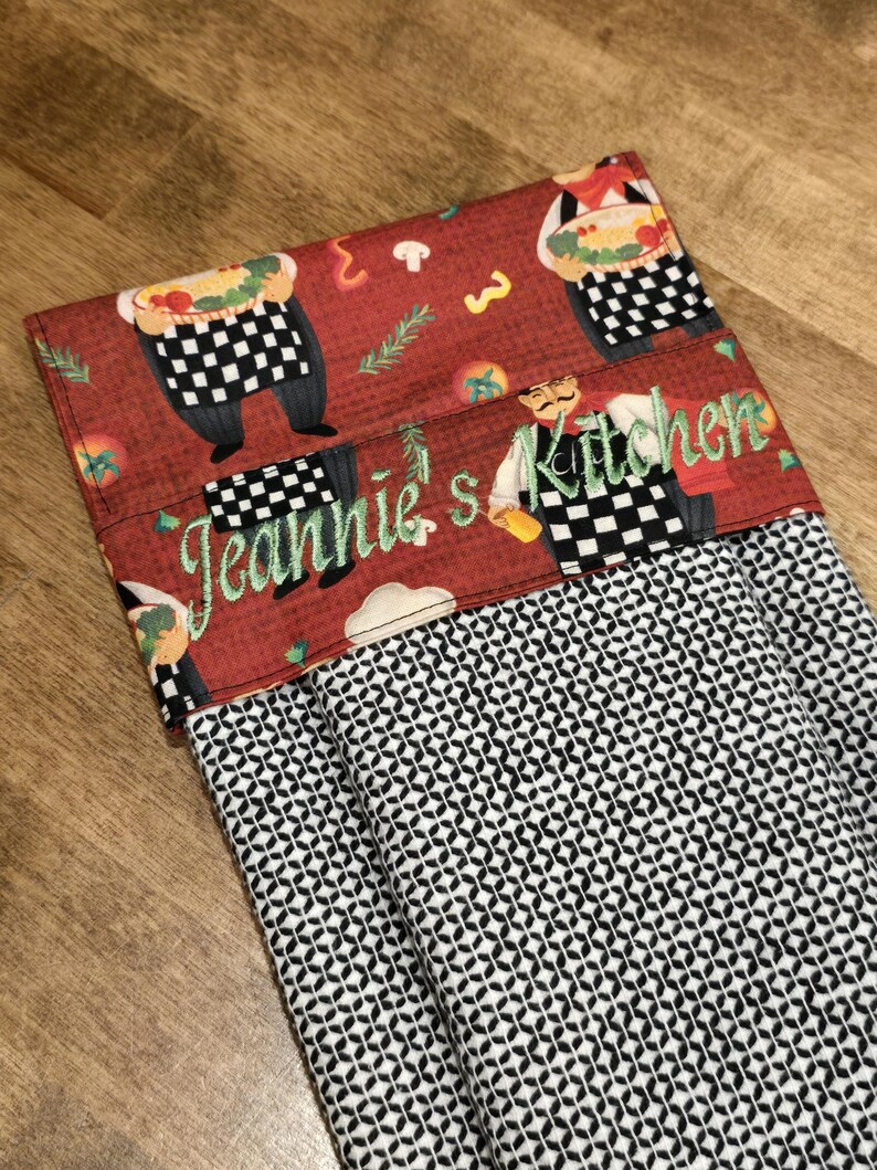 PERSONALIZED Embroidered Easy Pull-through Hanging Kitchen Towel Set of ...