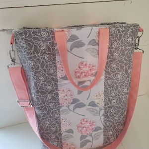 FATTO A MANO! Borsa da lavoro per laptop da donna - Peonia rosa e grigia * Spedizione GRATUITA veloce!*